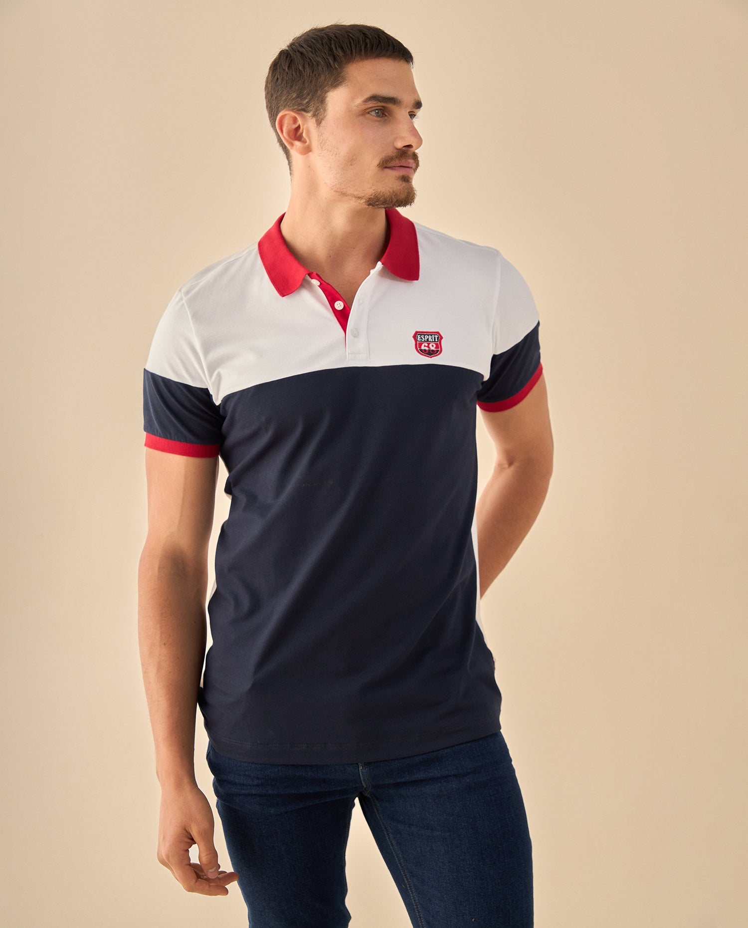 Polo con Diseño Block Premium - Azul