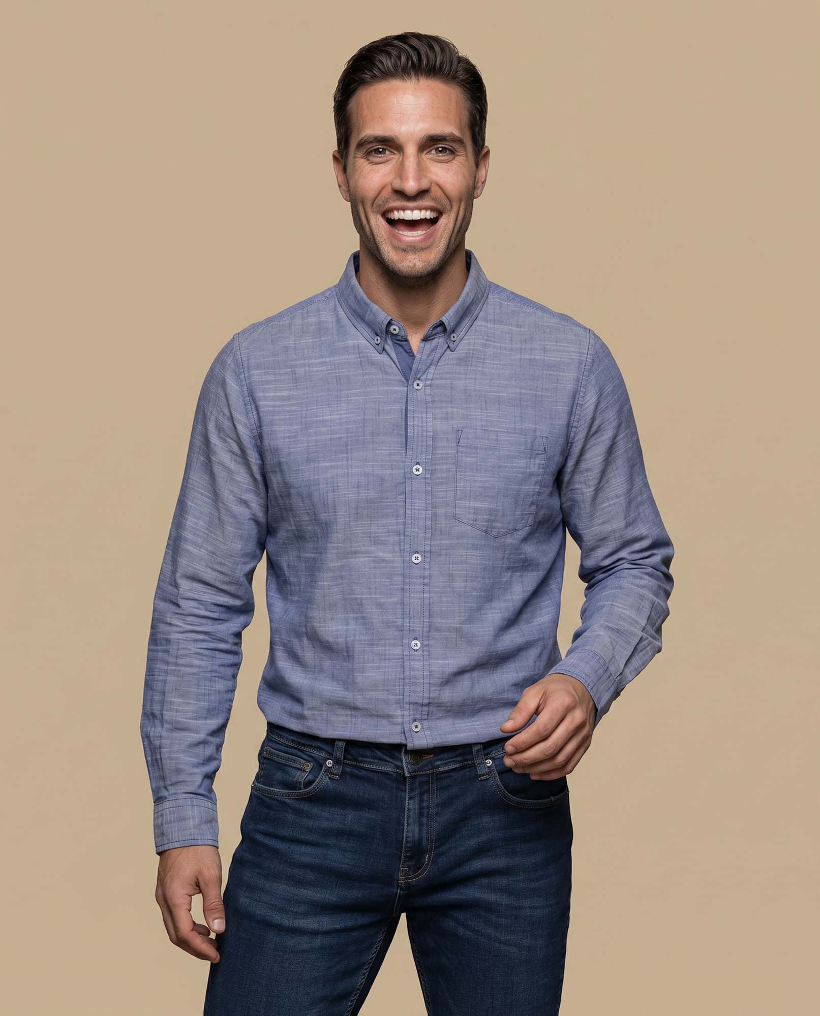 Camisa regular bolsillo algodón - Azul 34_315E300_AZU174728_0