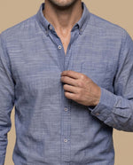 Camisa regular bolsillo algodón - Azul