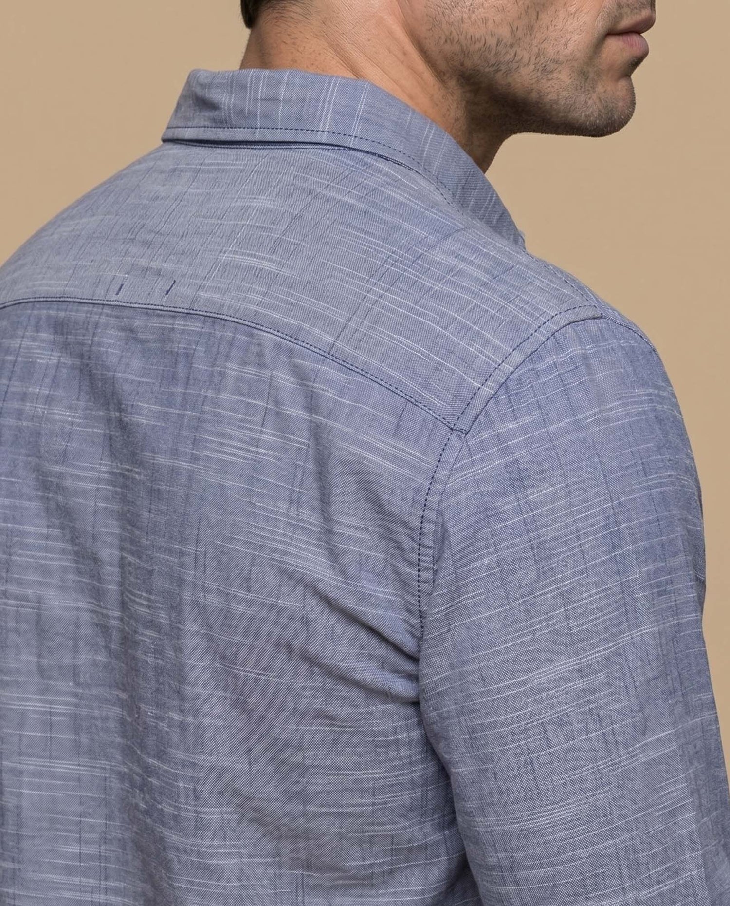 Camisa regular bolsillo algodón - Azul
