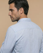 Camisa manga larga con cuello abotonado y microrayas para hombre - Azul