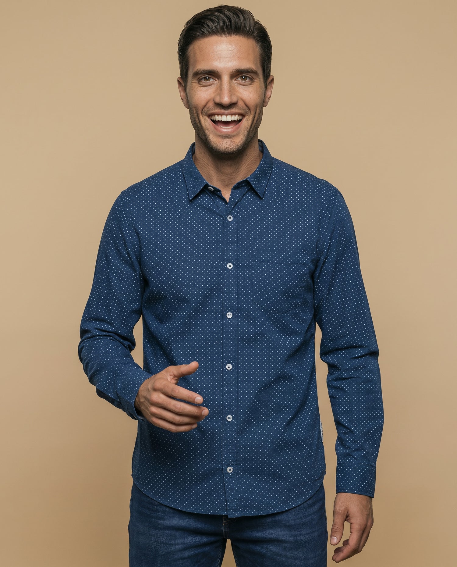 Camisa slim puntos pequeños - Azul