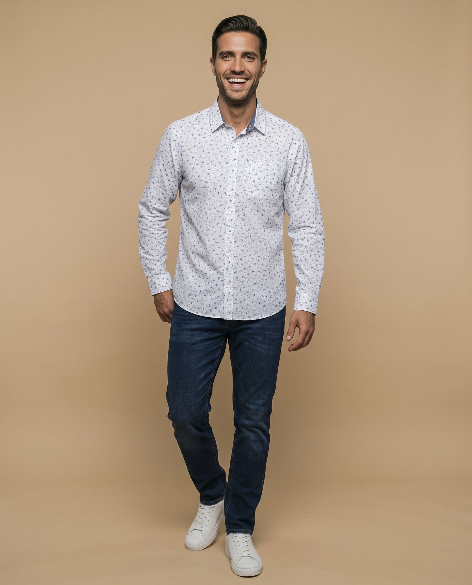 Camisa slim estampado floral azul - Blanco 34_315E308_BLA110601_5