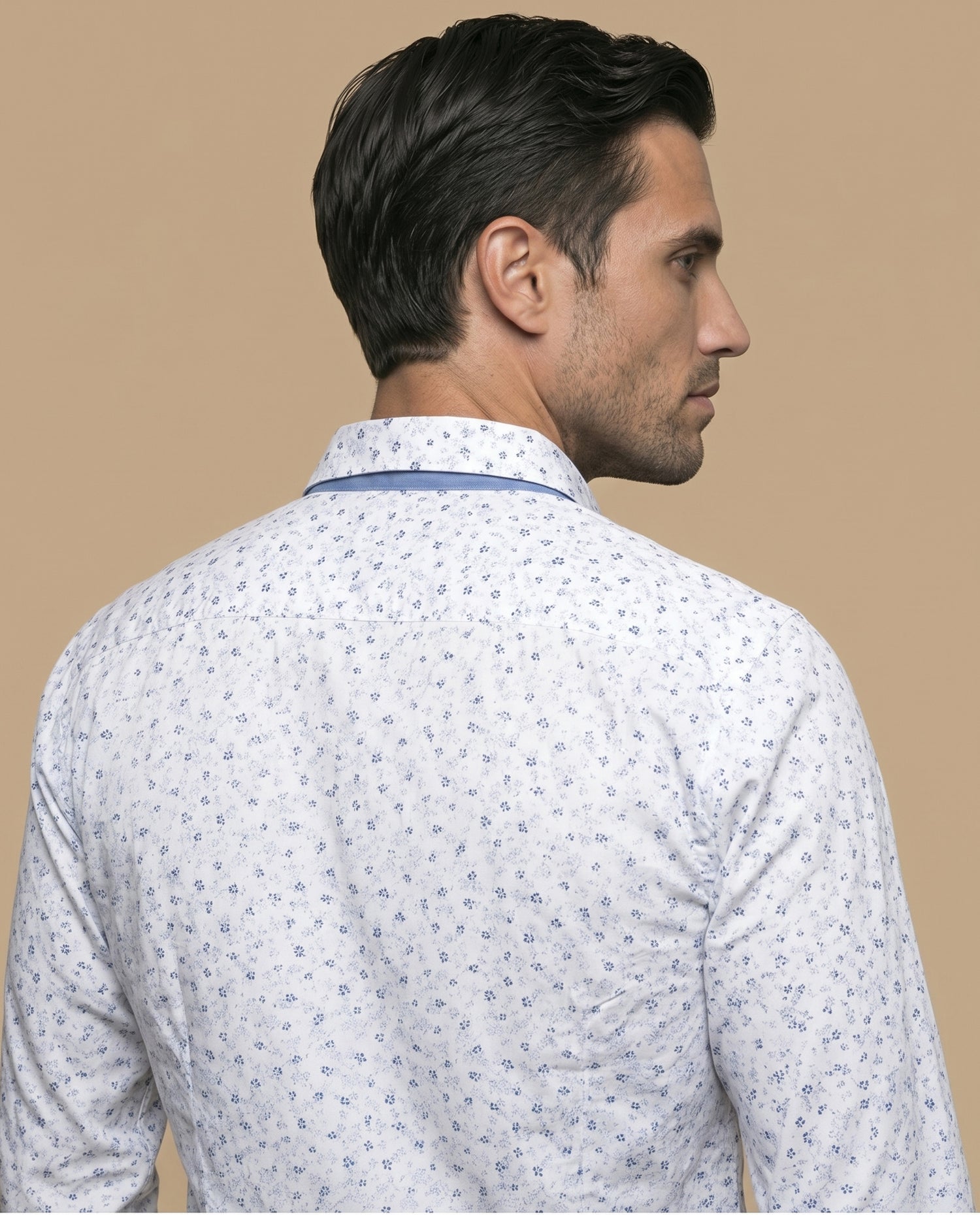 Camisa slim estampado floral azul - Blanco