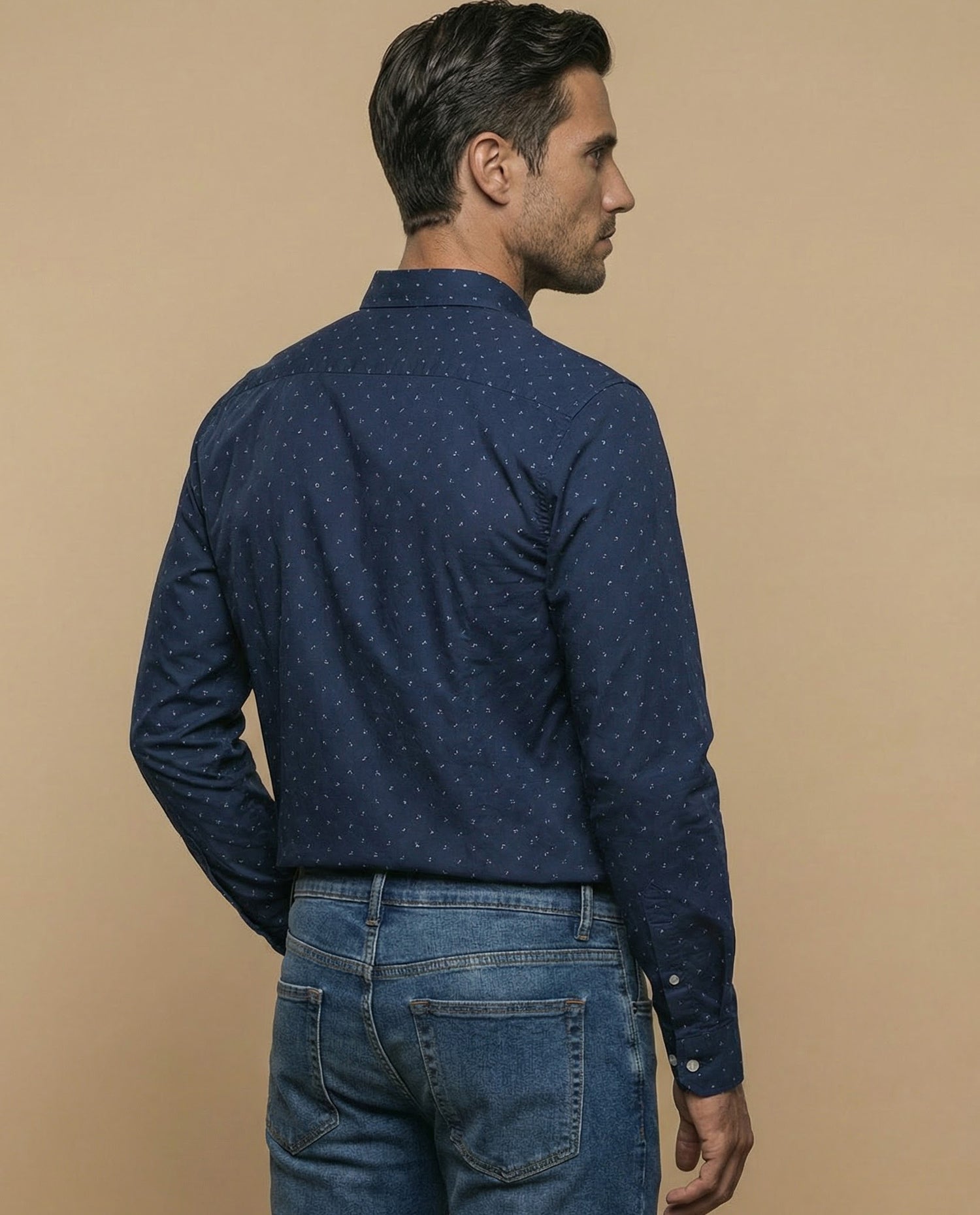 Camisa manga larga con microestampado para hombre - Azul