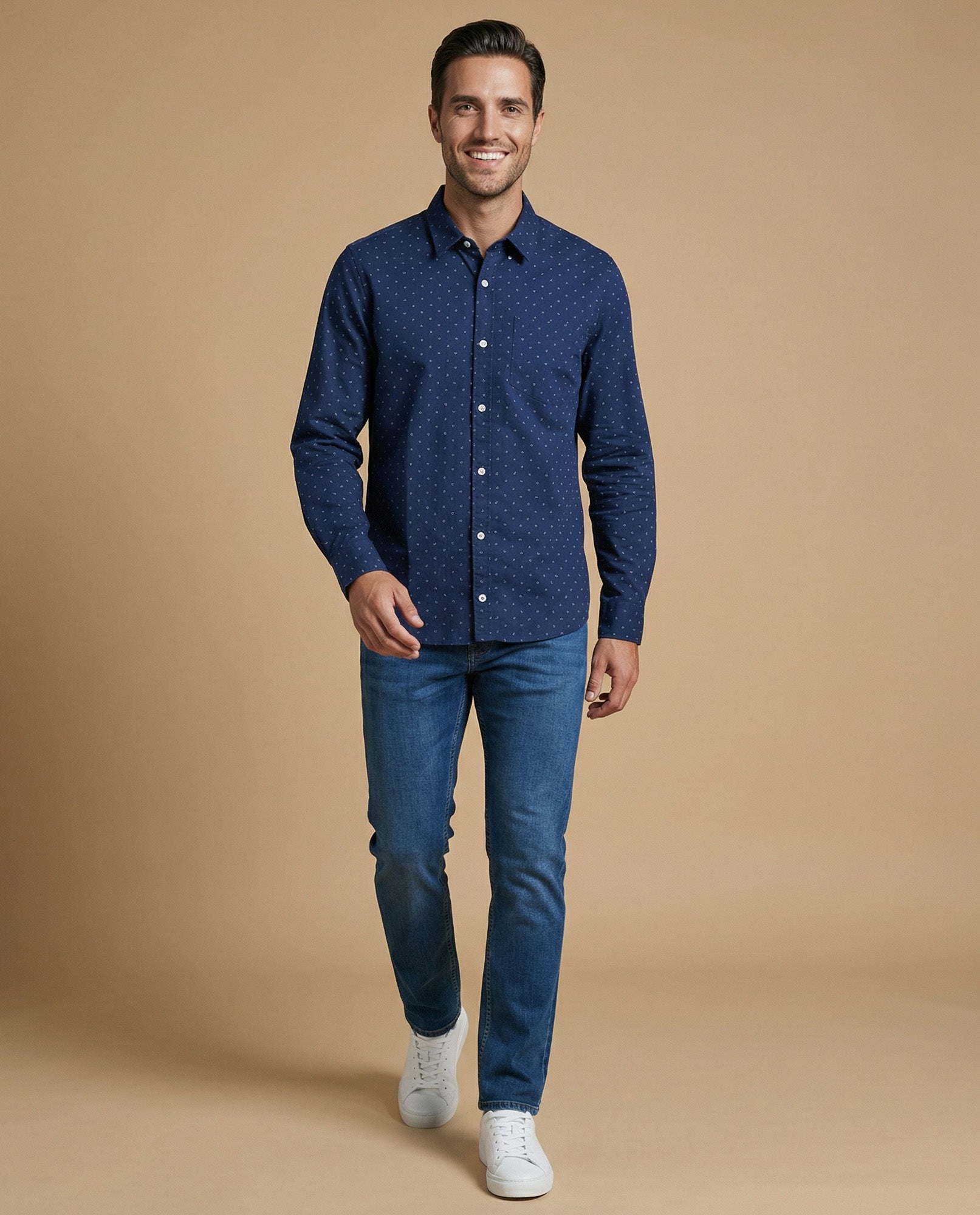 Camisa manga larga con microestampado para hombre - Azul 34_315E311_AZU194342_5