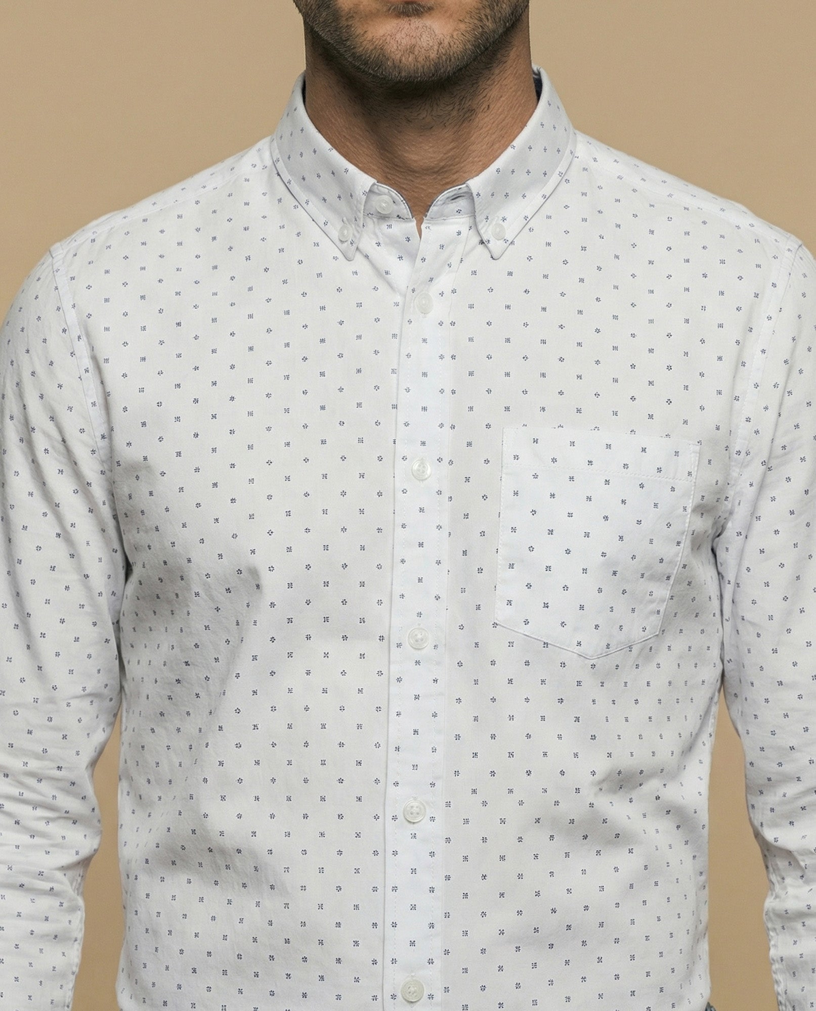 Camisa manga larga con estampado microgeométrico para hombre - Blanco 34_315E312_BLA114202_3