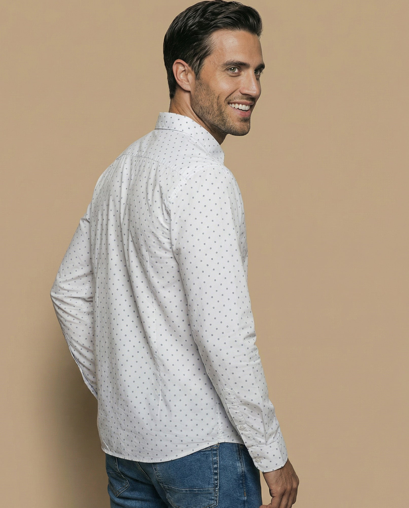 Camisa manga larga con estampado microgeométrico para hombre - Blanco 34_315E312_BLA114202_4