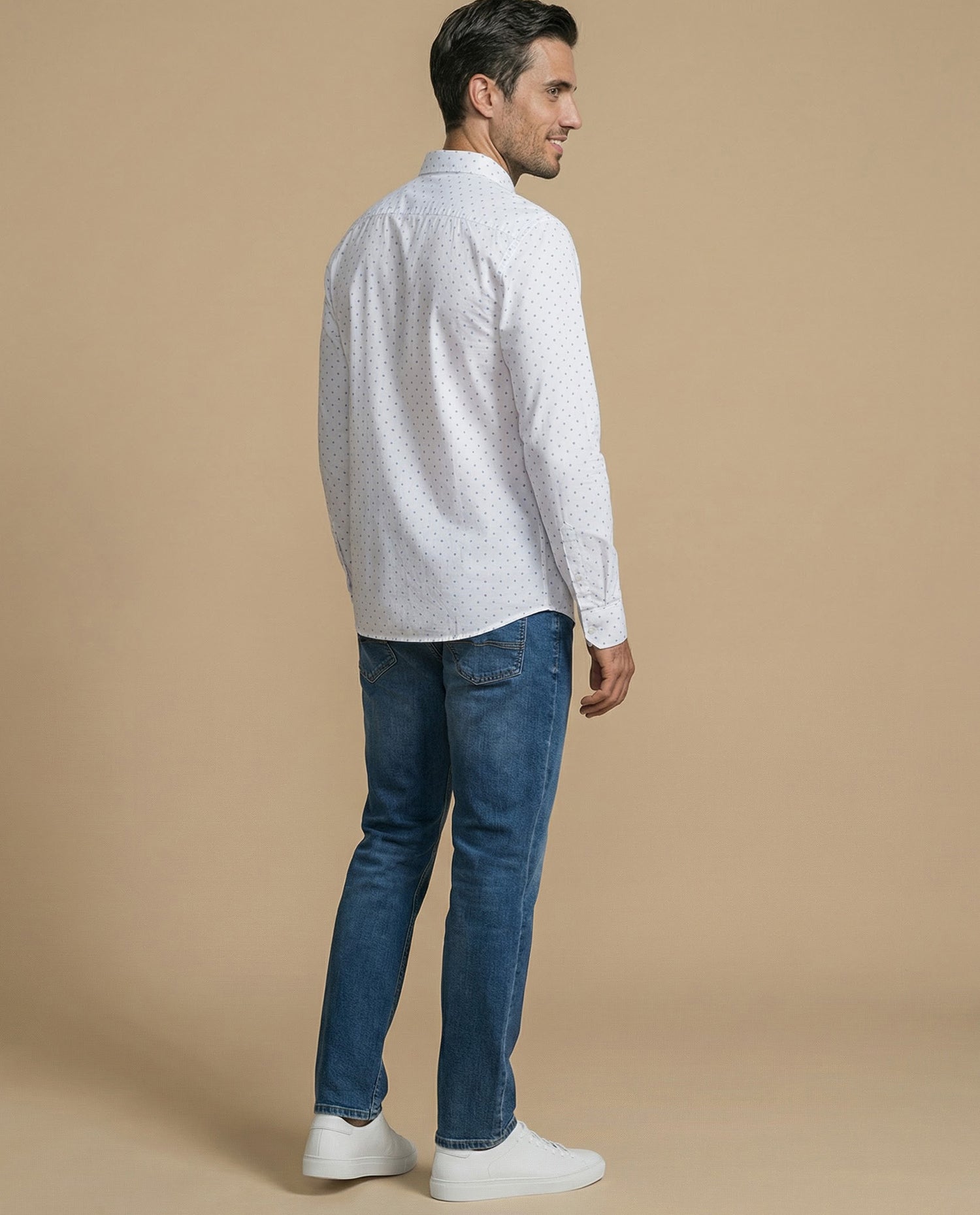 Camisa manga larga con estampado microgeométrico para hombre - Blanco