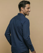 Camisa clásica manga larga con estampado de microlunares para hombre - Azul