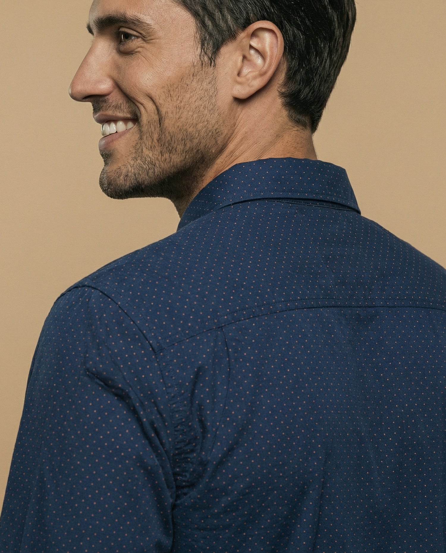 Camisa clásica manga larga con estampado de microlunares para hombre - Azul