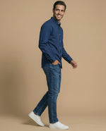 Camisa clásica manga larga con estampado de microlunares para hombre - Azul