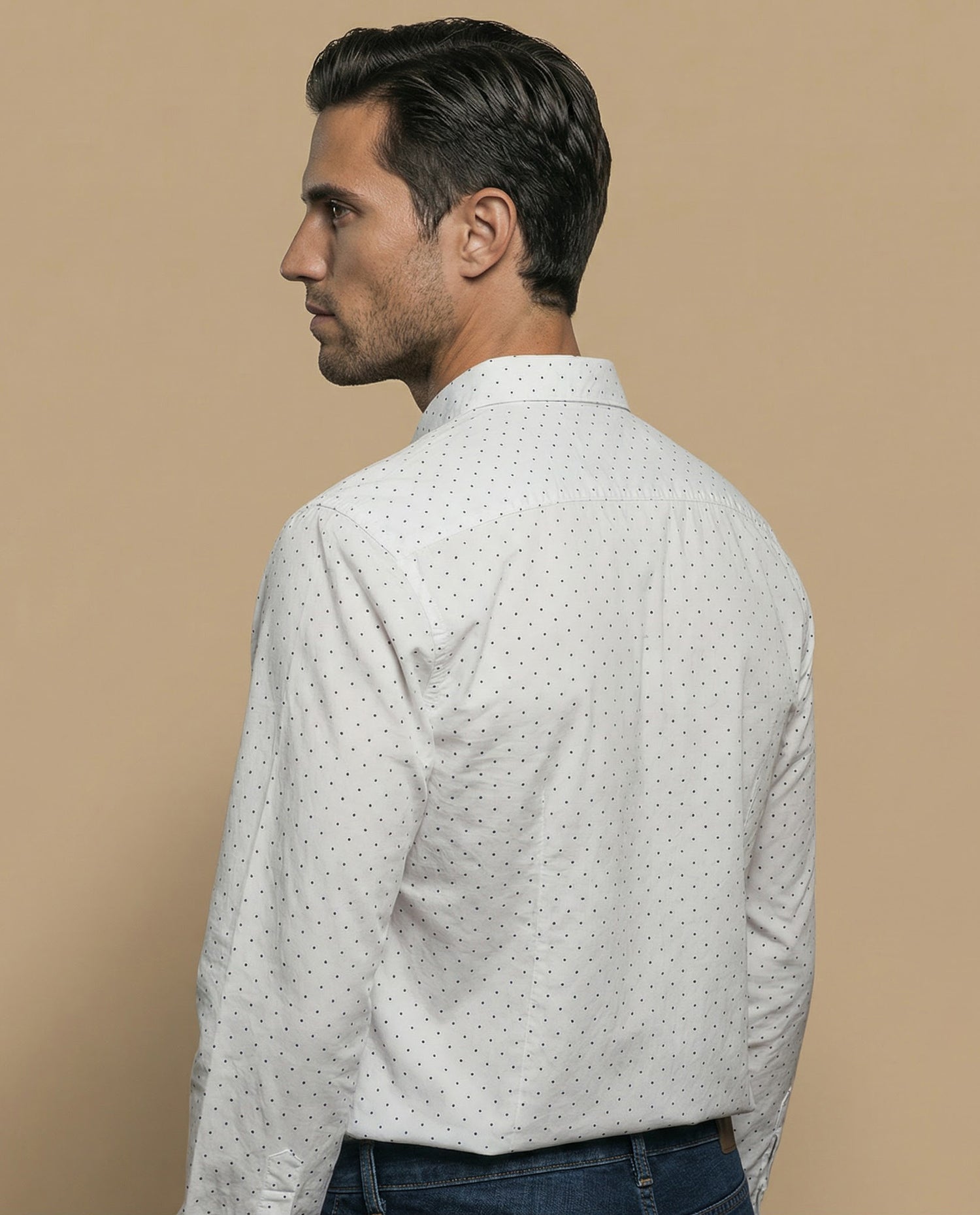 Camisa clásica manga larga con estampado de microlunares para hombre - Blanco