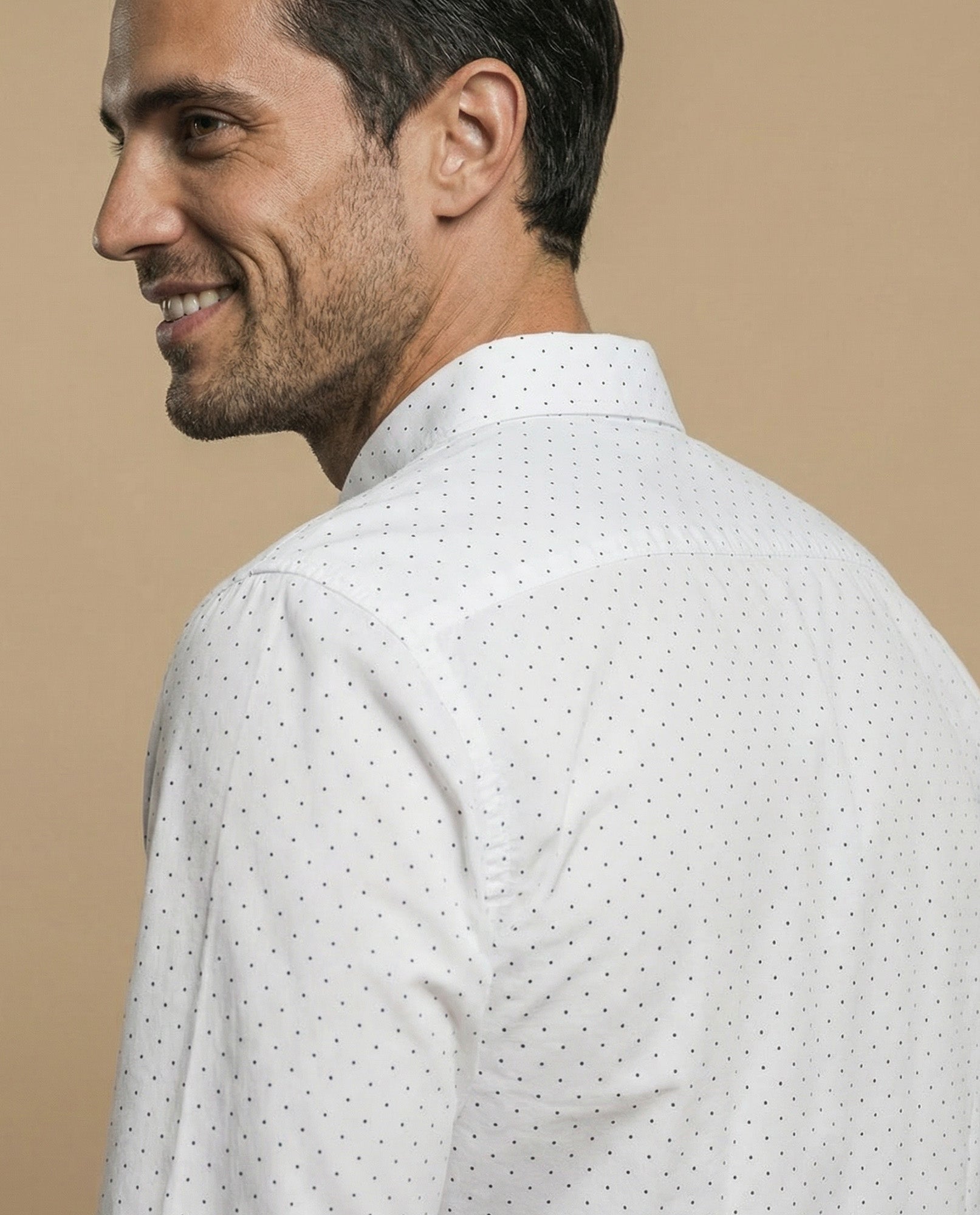 Camisa clásica manga larga con estampado de microlunares para hombre - Blanco 34_315F301_BLA110601_6