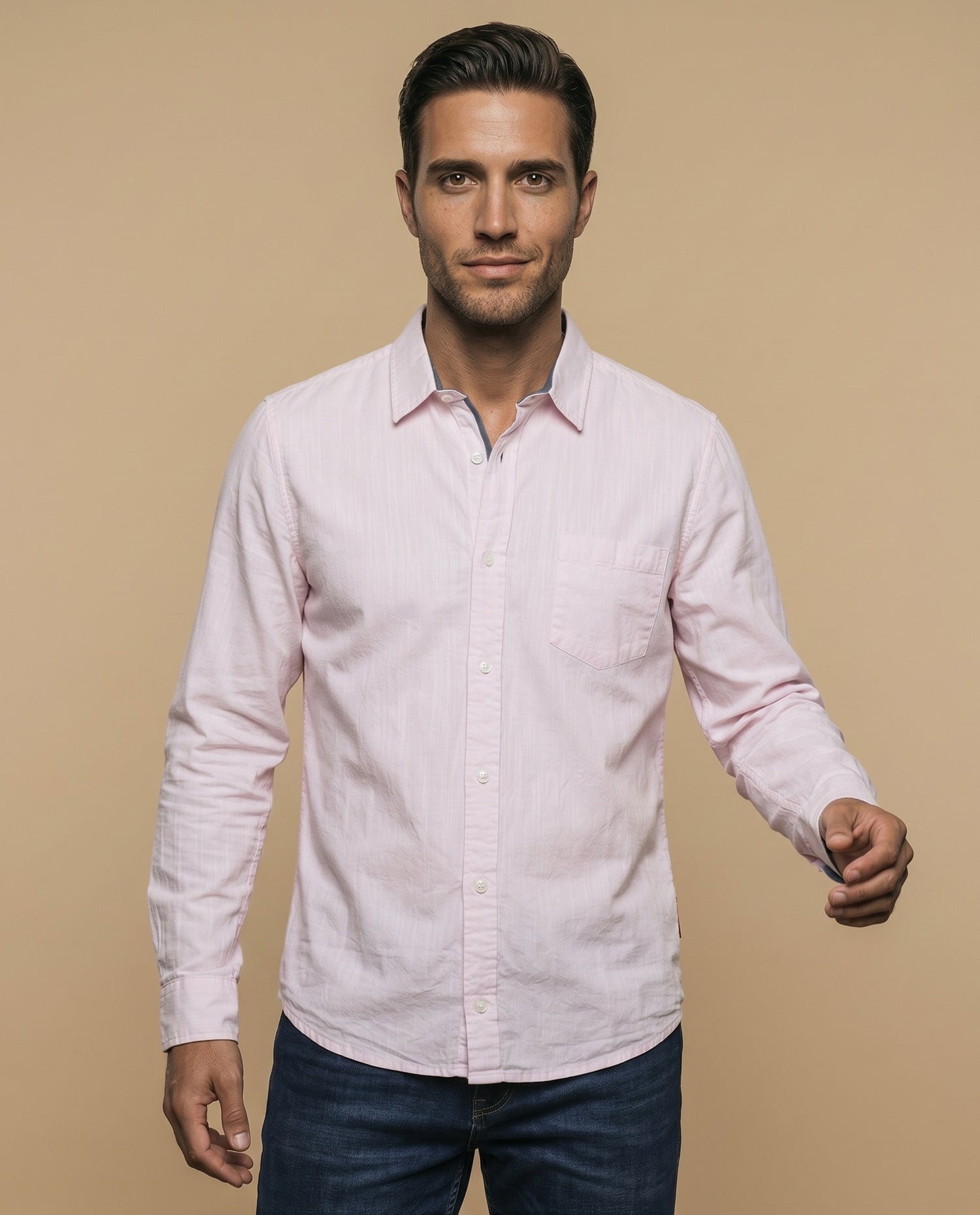 Camisa manga larga algodón - Rosa