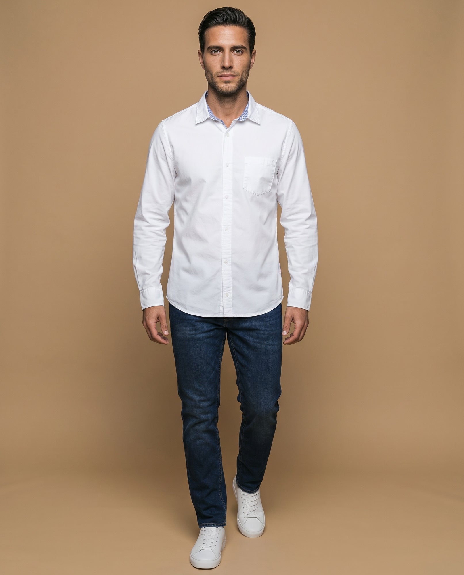 Camisa oxford manga larga con cuello button-down para hombre - Blanco 34_315F304_BLA114001_5