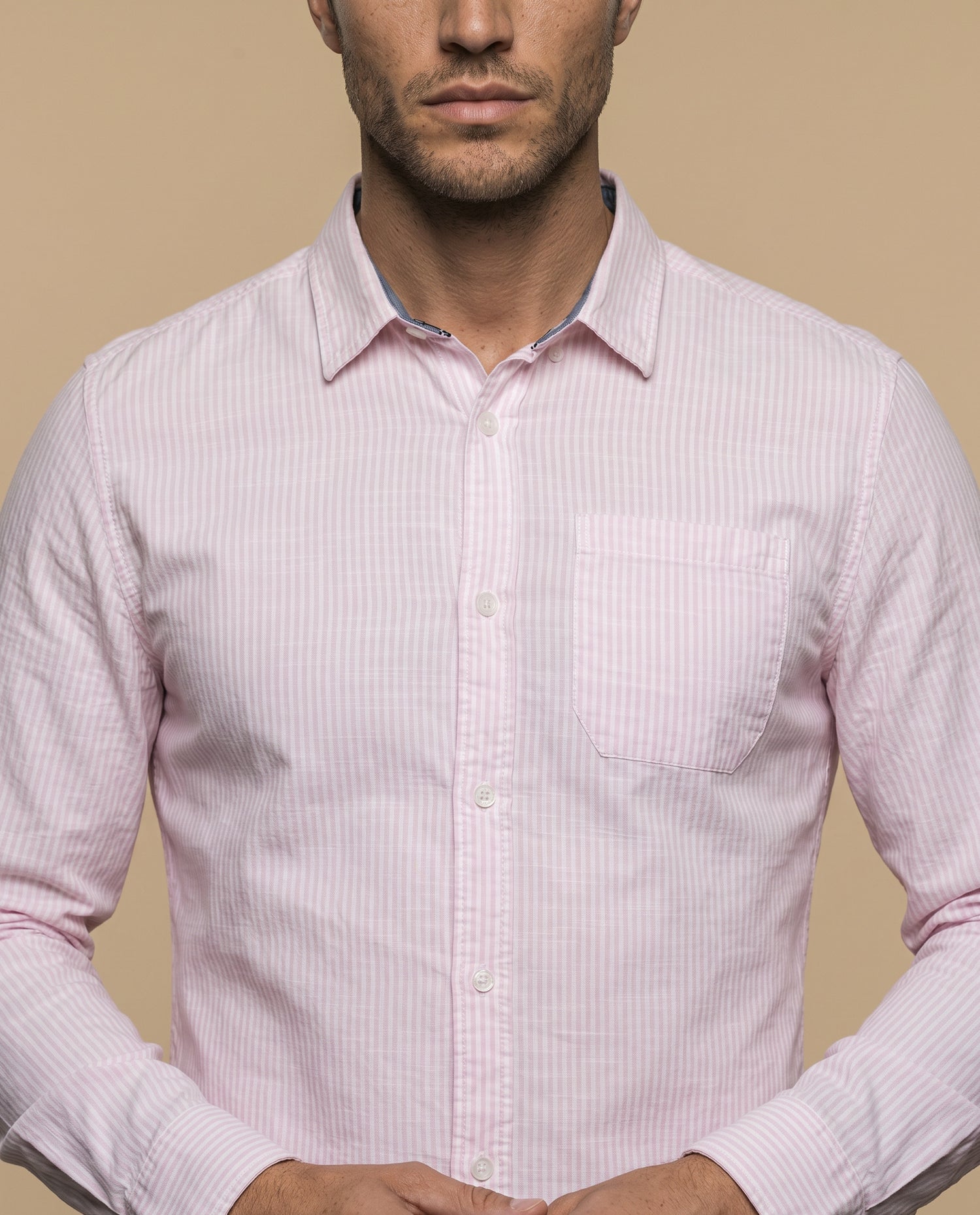 Camisa manga larga rayas - Rosa