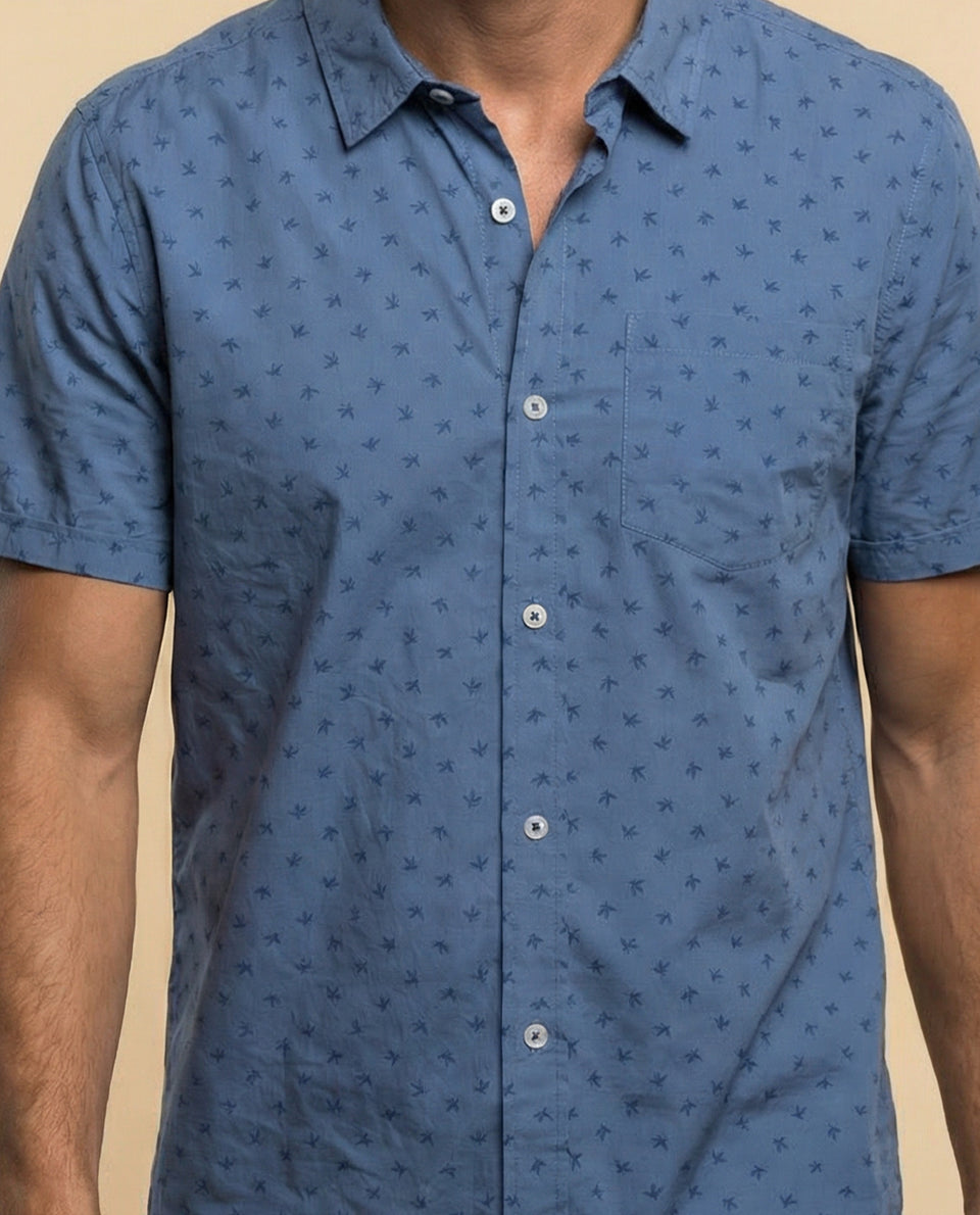 Camisa de manga corta con microestampado de palmeras - Azul 34_315F308_AZU154312_3