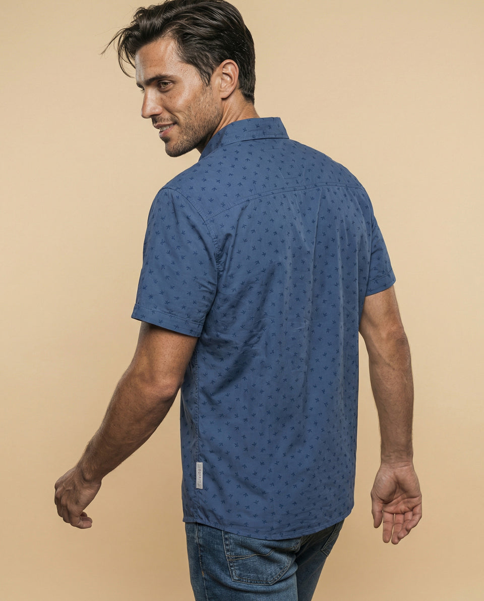 Camisa de manga corta con microestampado de palmeras - Azul 34_315F308_AZU154312_4