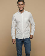Camisa manga larga con cuello button-down y bolsillo para hombre - Blanco