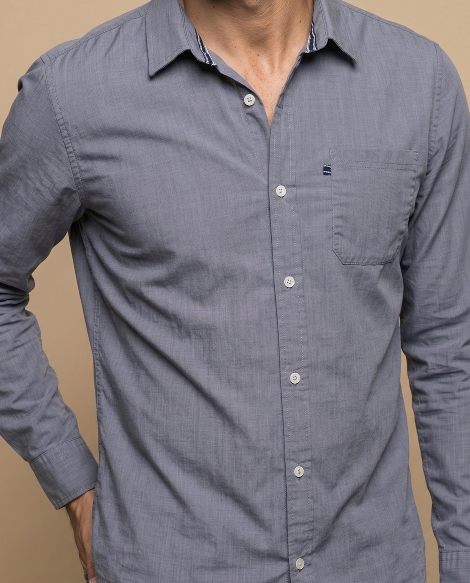 Camisa Manga Larga Slim - Azul