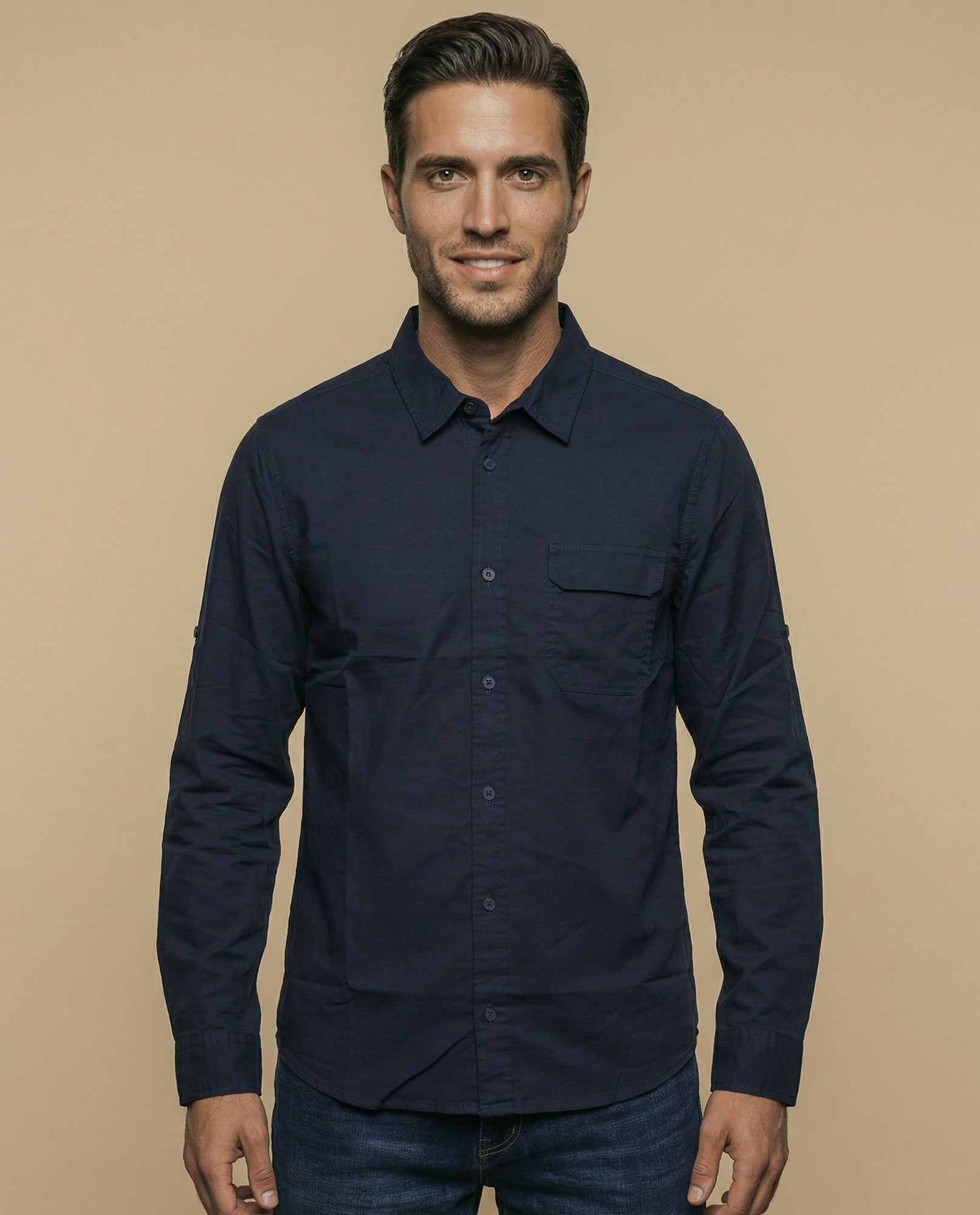Camisa manga corta cuello camisero con bolsillo - Azul 34_315F312_AZU194019_0