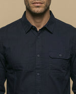 Camisa manga corta cuello camisero con bolsillo - Azul