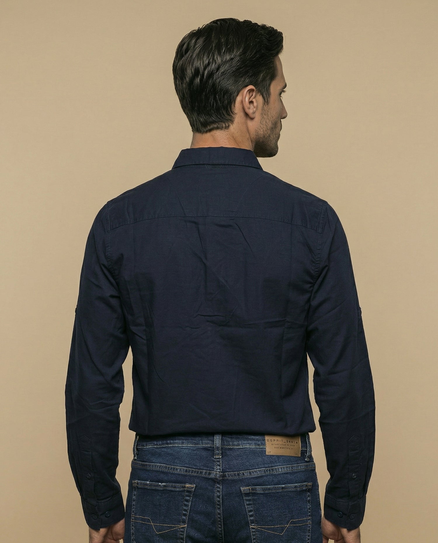 Camisa manga corta cuello camisero con bolsillo - Azul