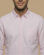 Camisa oxford manga larga con cuello abotonado para hombre - Rosa