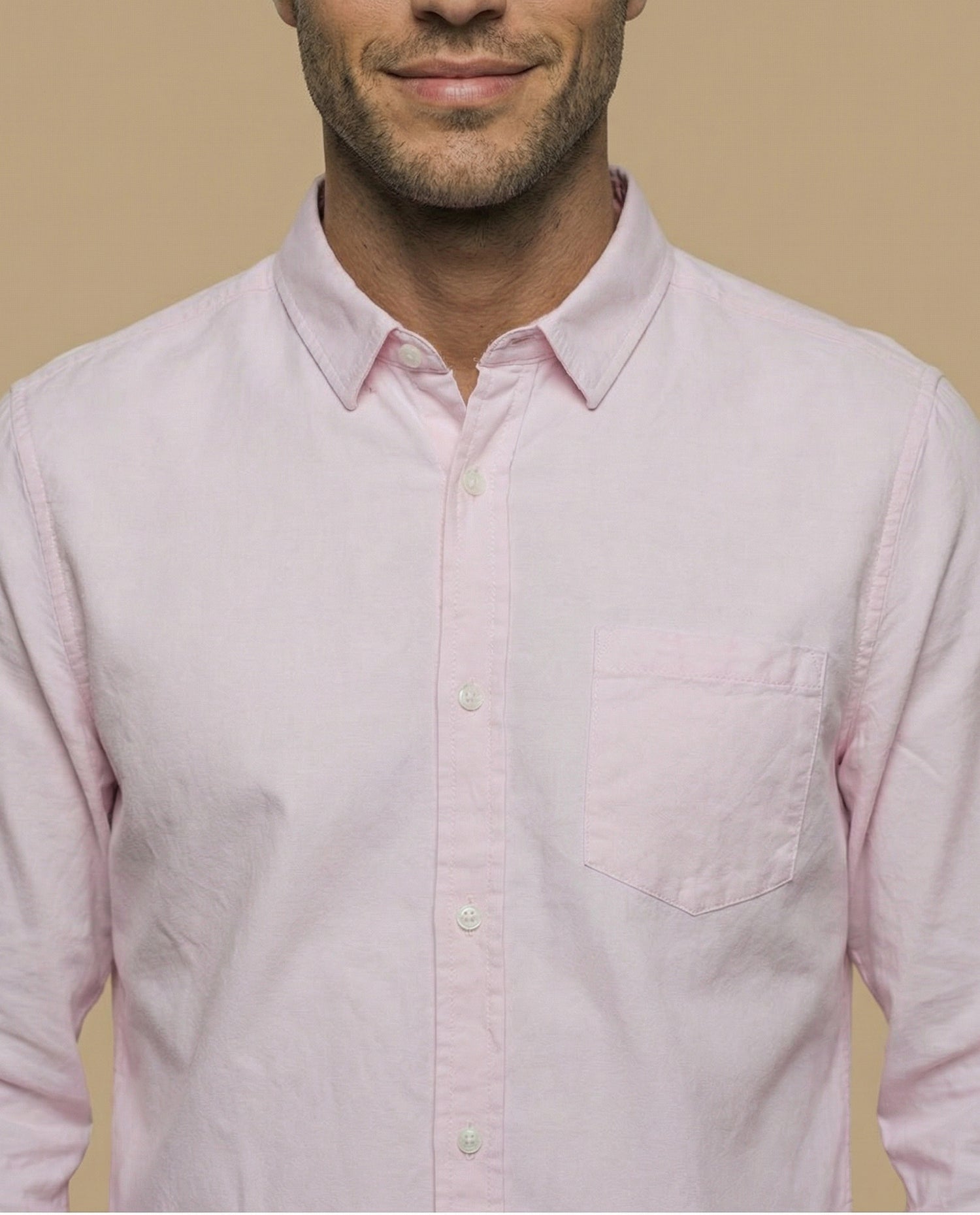 Camisa oxford manga larga con cuello abotonado para hombre - Rosa