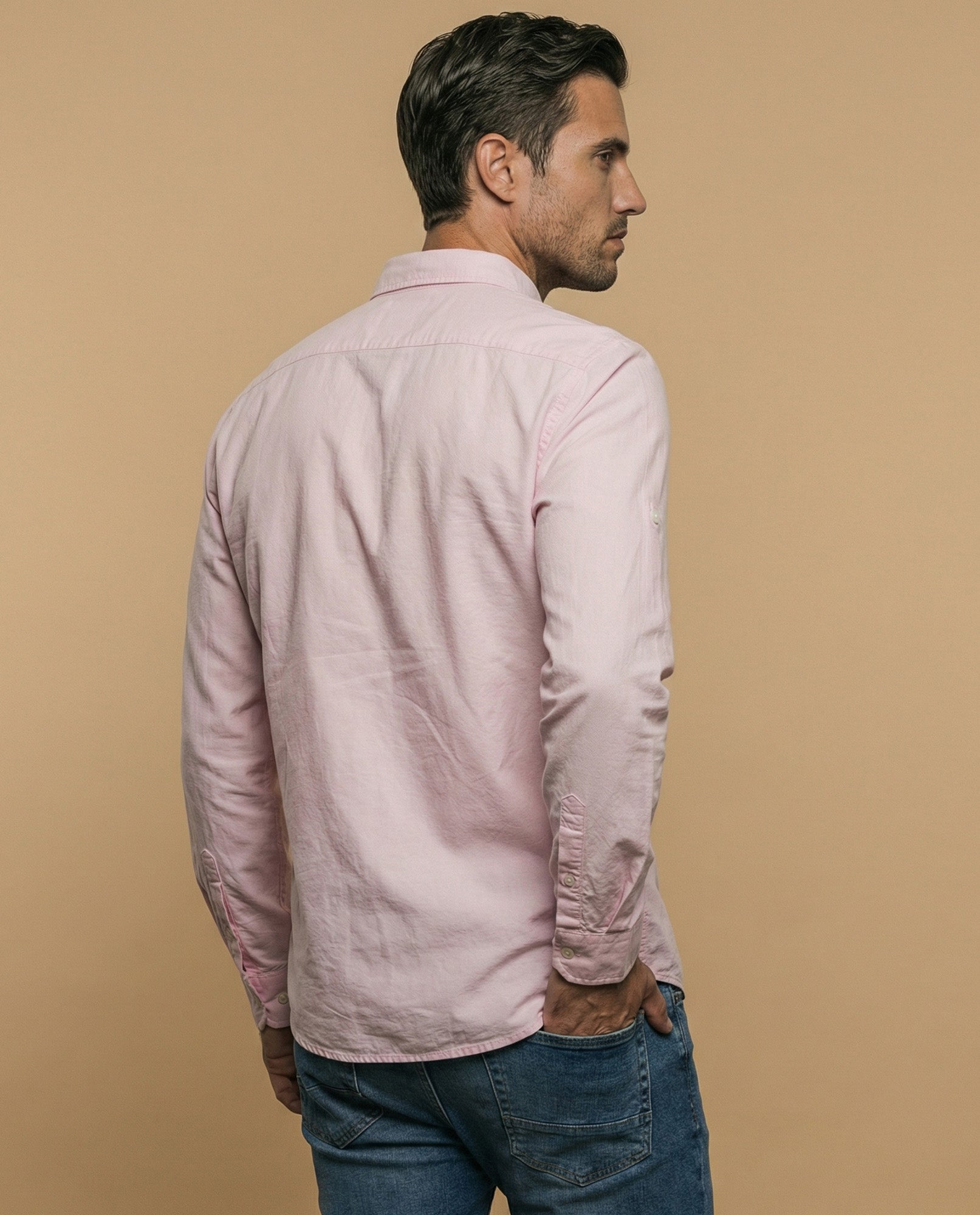 Camisa oxford manga larga con cuello abotonado para hombre - Rosa 34_315F313_ROS141506_4