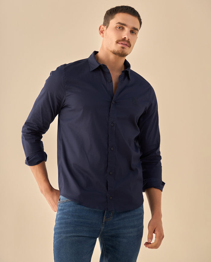 Camisa Clásica con Logo Bordado - Azul 34_315G300_AZU184035_0