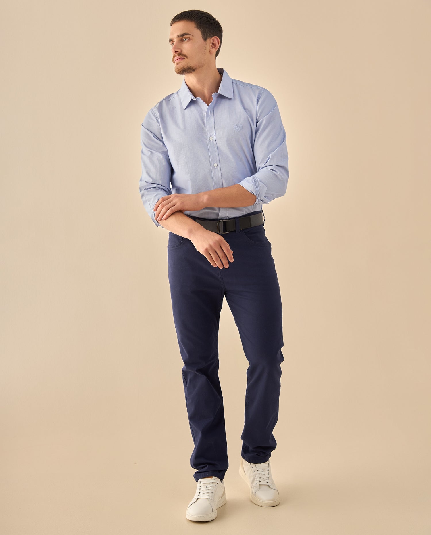 Camisa con Micro Rayas Premium - Blanco
