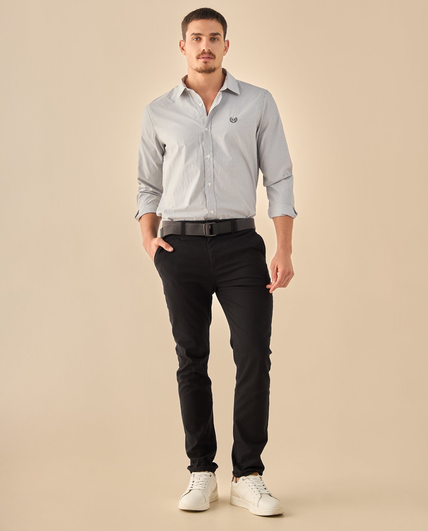 Camisa de Rayas Finas Profesional - Blanco