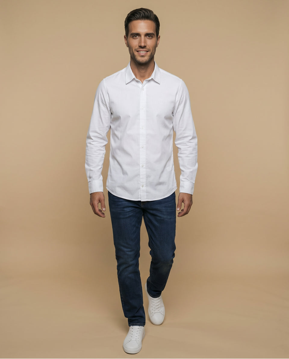 Camisa slim fit manga larga con bordado de laurel para hombre - Blanco 34_315G304_BLA110601_5