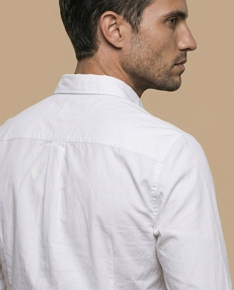 Camisa slim fit manga larga con bordado de laurel para hombre - Blanco 34_315G304_BLA110601_7