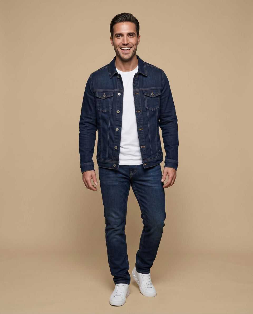 Chaqueta vaquera tipo trucker con bolsillos de parche para hombre - Azul 34_325E304_AZUA03694_5