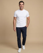Pantalón recto algodón stretch - Azul