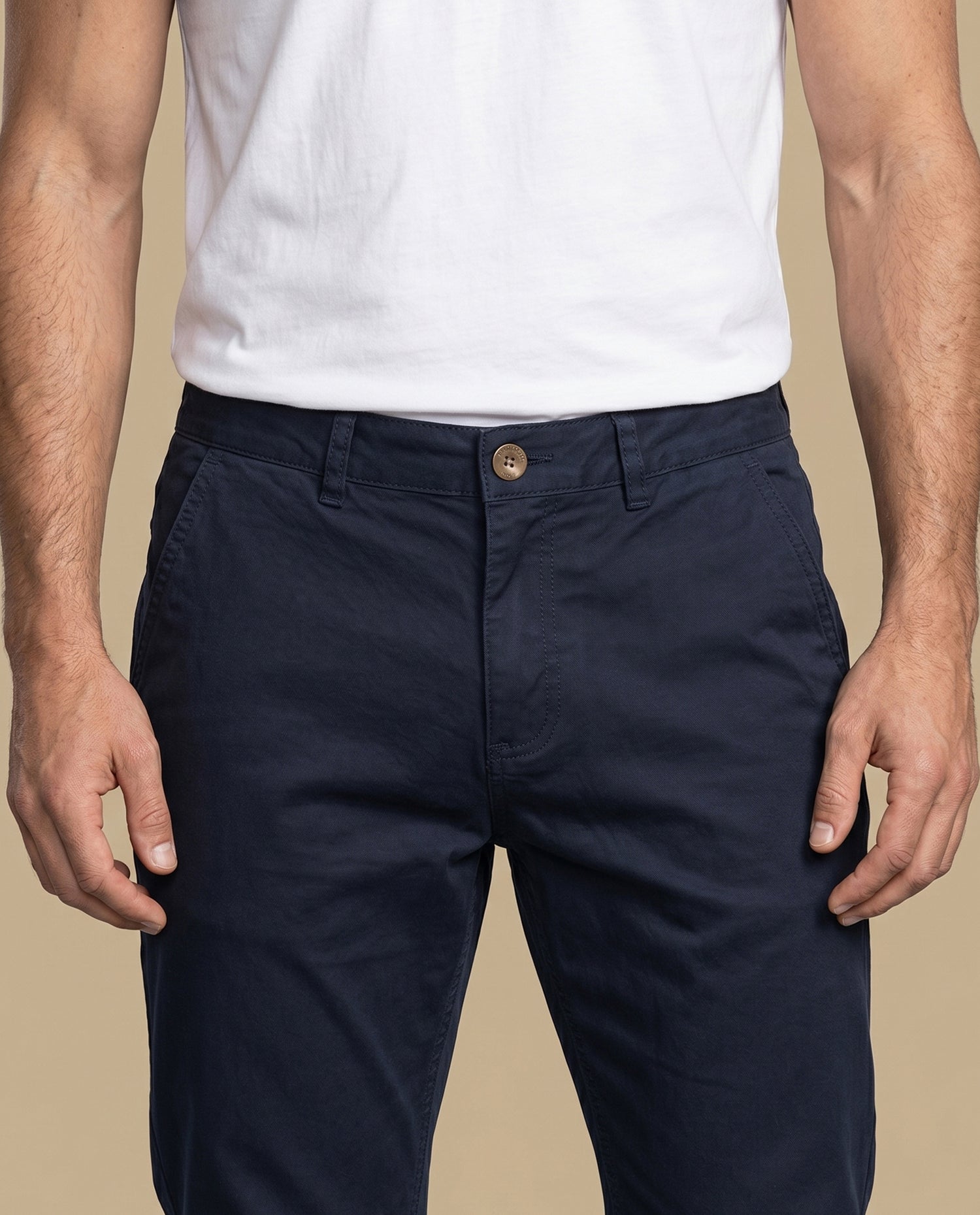 Pantalón recto algodón stretch - Azul