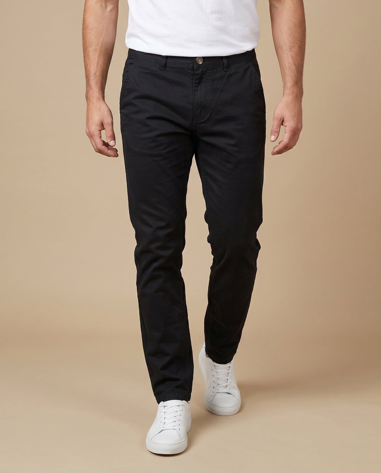 Pantalón recto algodón stretch - Negro