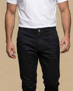 Pantalón recto algodón stretch - Negro