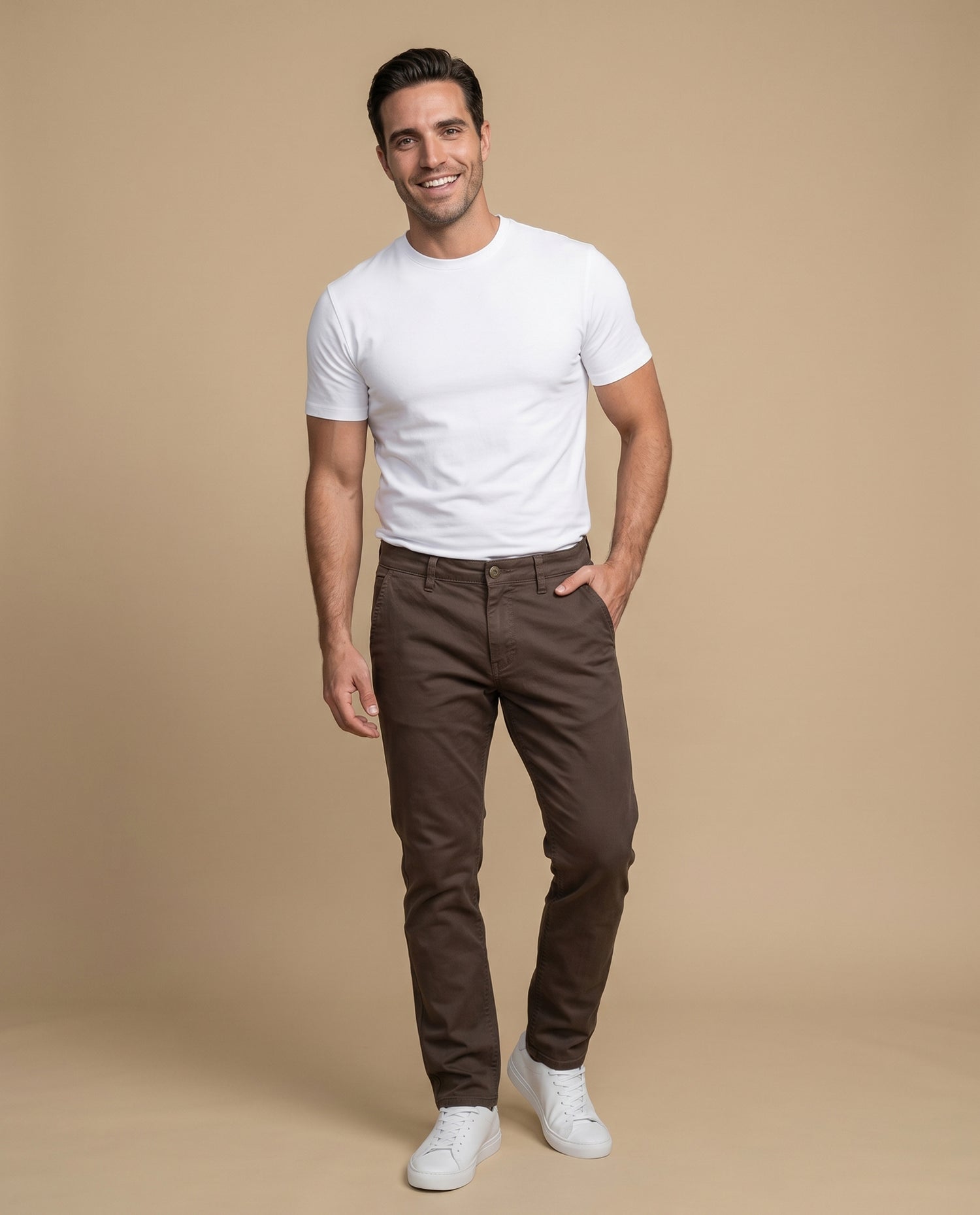 Pantalón Slim Algodón Hombre - Café