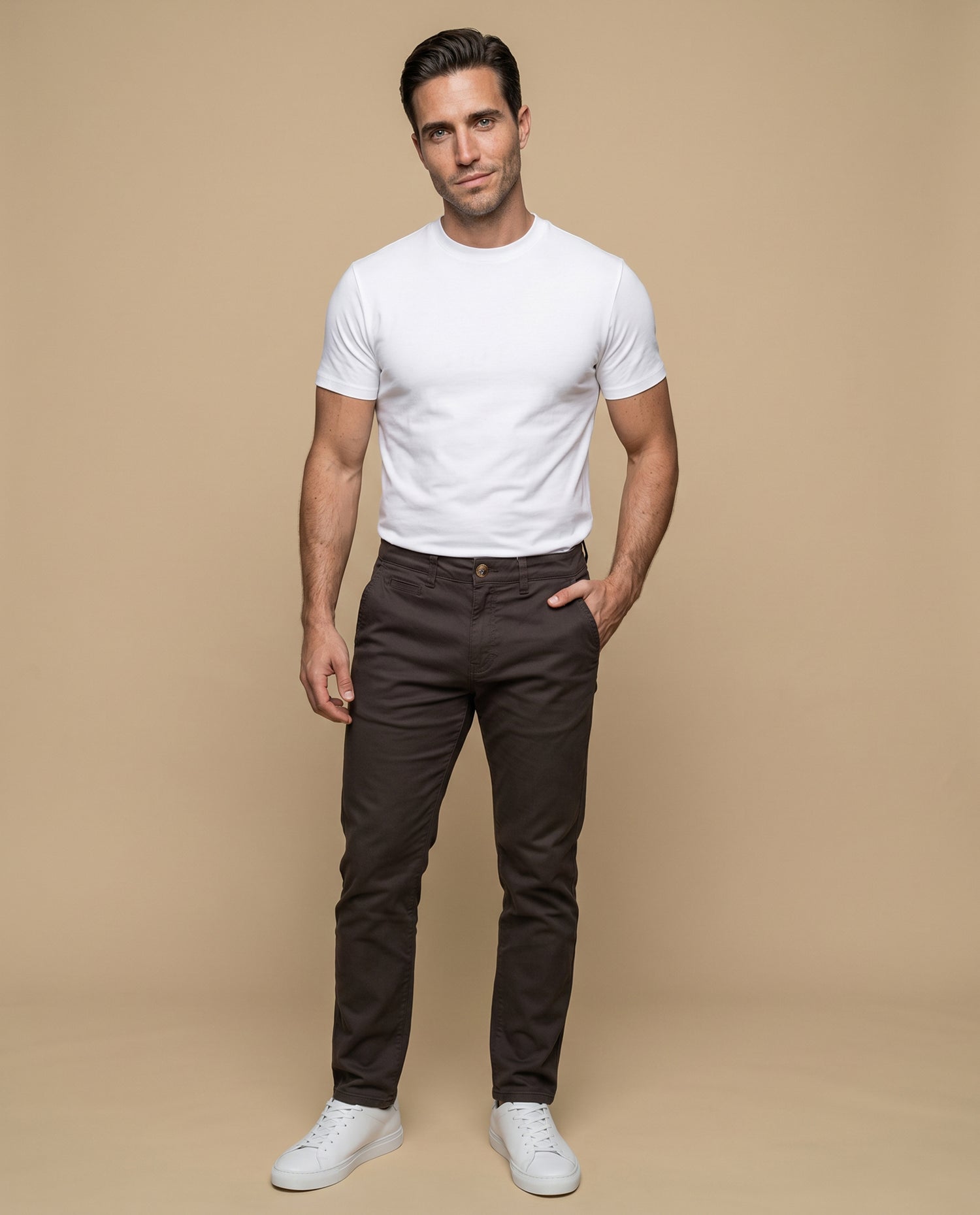 Pantalón slim fit recto hombre - Cafe