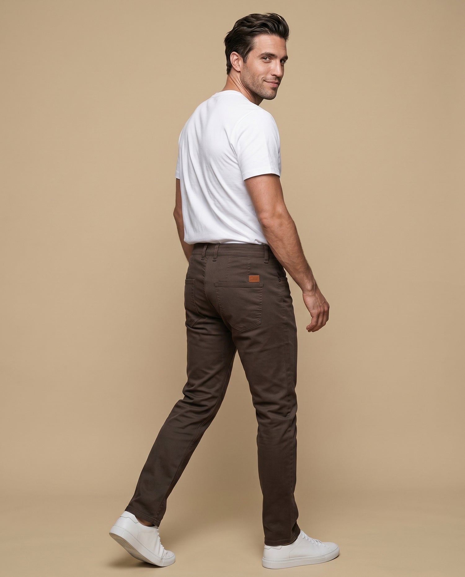 Pantalón slim fit recto hombre - Cafe