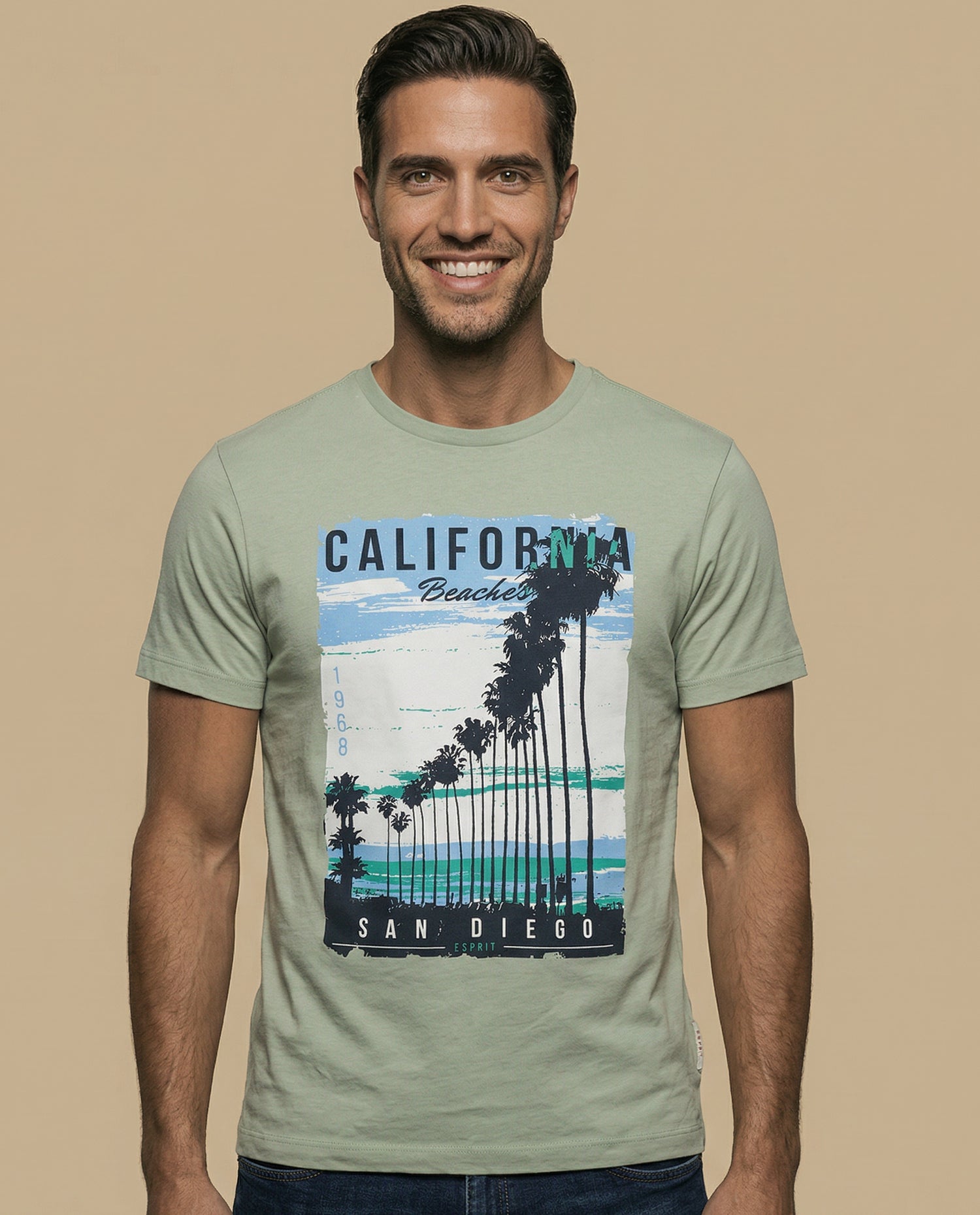 Camiseta estampada con gráfico de palmeras - Verde