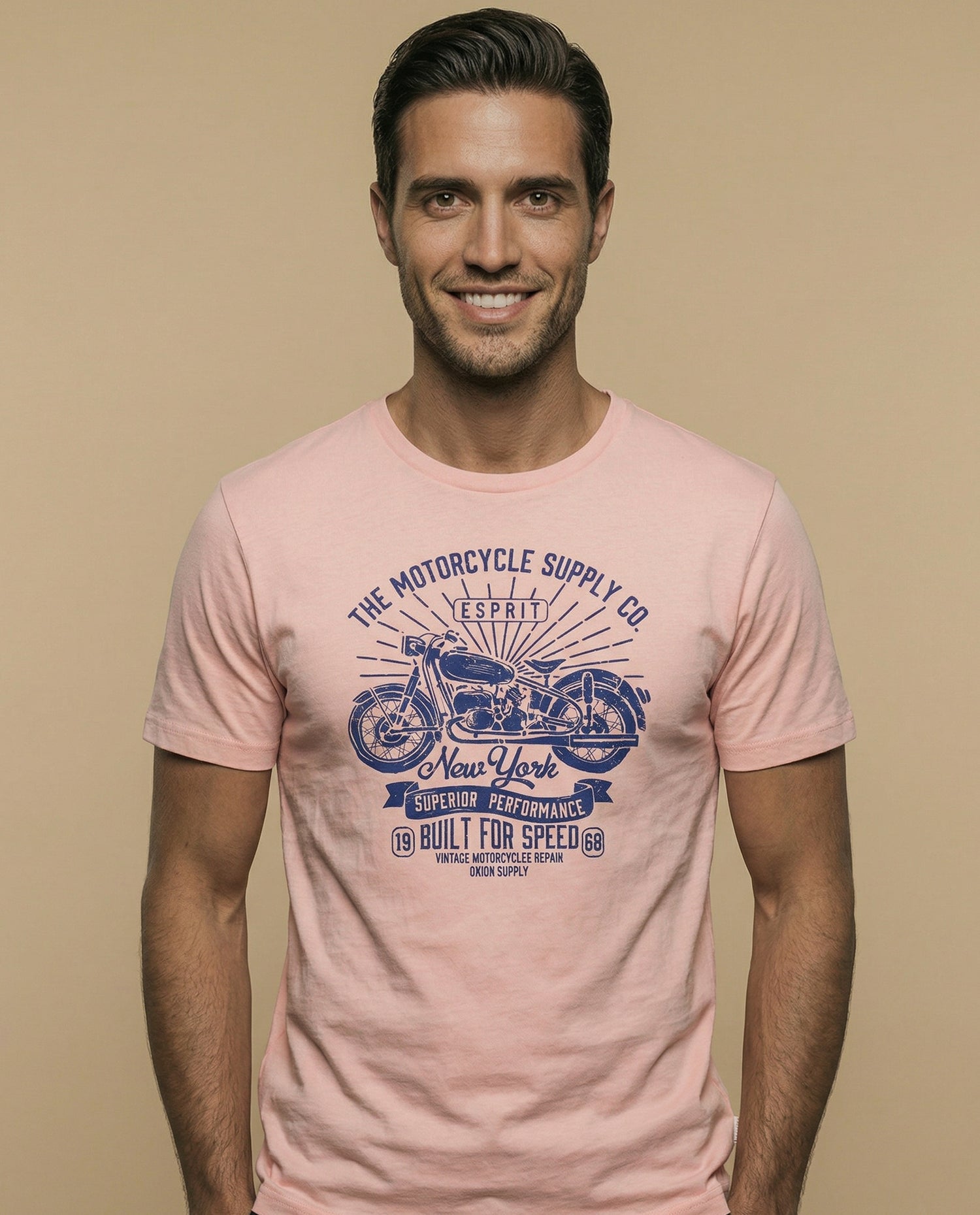Camiseta estampada con motocicleta - Rosa