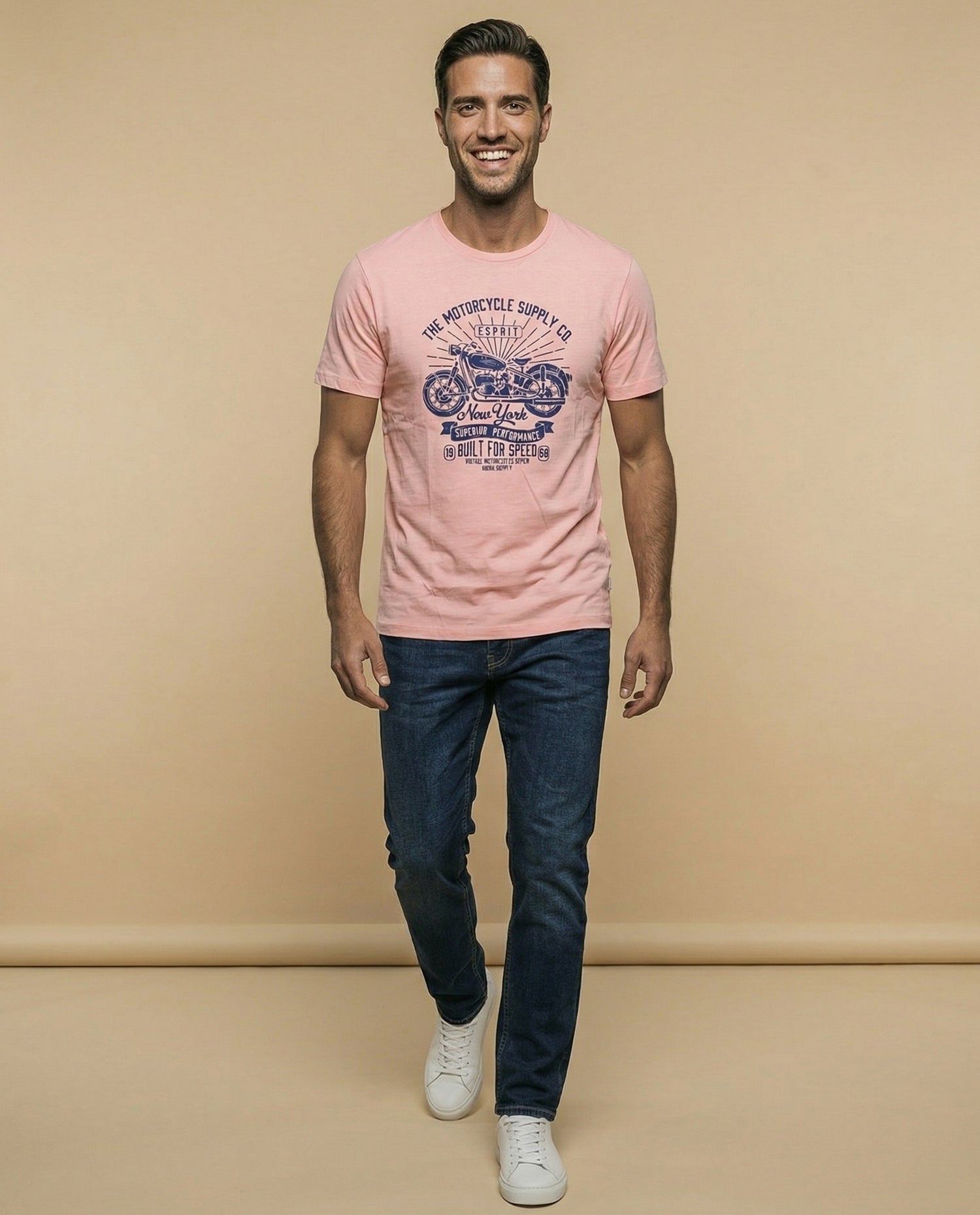 Camiseta estampada con motocicleta - Rosa