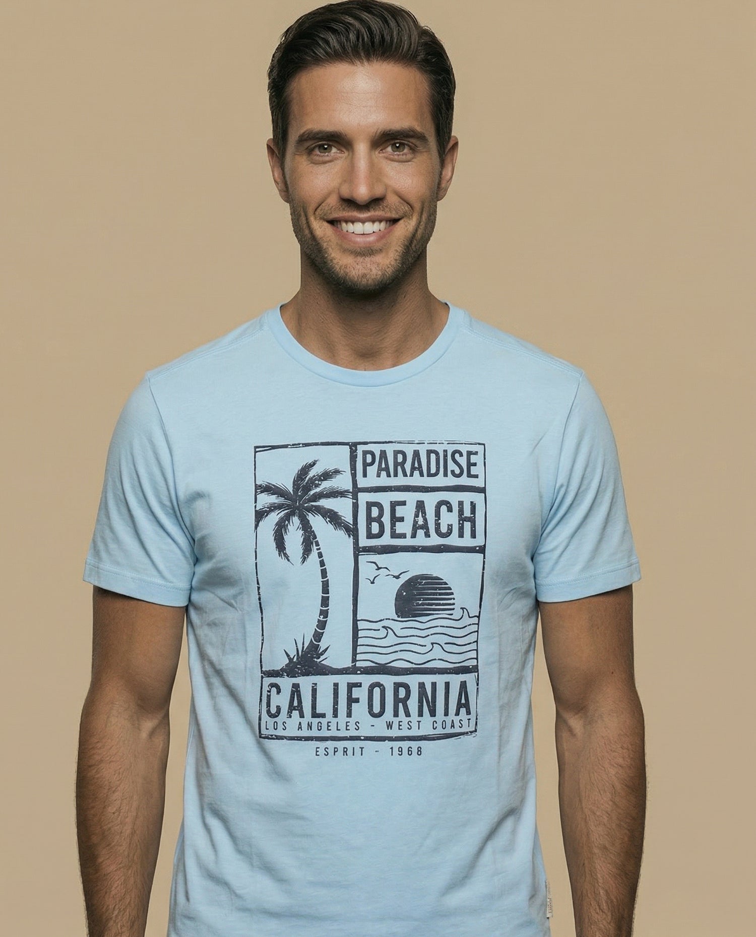 Camiseta estampada manga corta cuello redondo - Azul