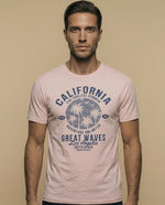 Camiseta con estampado gráfico cuello redondo - Rosa