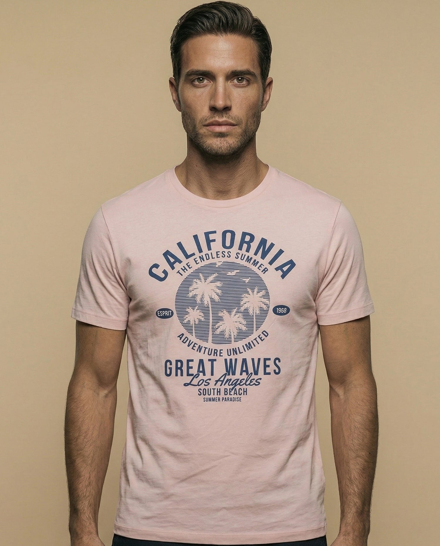 Camiseta con estampado gráfico cuello redondo - Rosa
